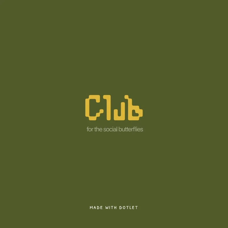 The Club wordmark in mustard on olive green, with the line 'for the social butterflies' beneath it.