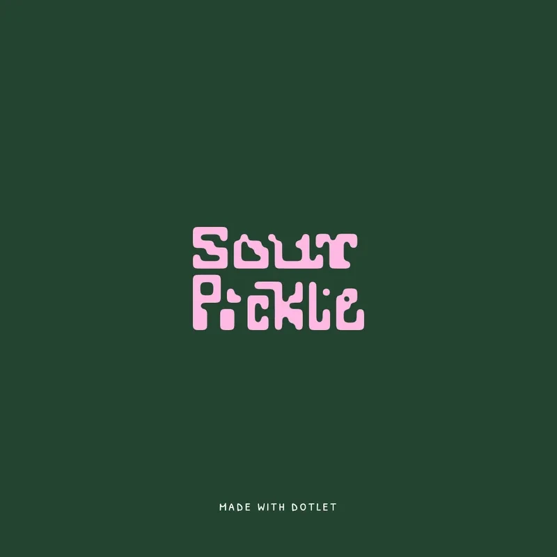 The Sour Pickle wordmark in pink on dark green.